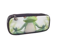 MKNAZ Cute Funny Frog Doing Yoga Printed Pu Leather Pencil Case Box Flip Pen Bag and Makeup Cosmetic Holder for Girls Boys School Students