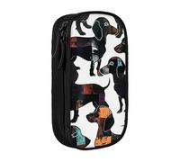MKNAZ Dachshund Dog Black Dogs Printed Pencil Case Pen Bag Double-Layer Pen Pouch Organizer for Student Artists School Office College, Black