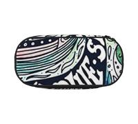 MKNAZ Deep Blue Animal Whale Printed Pencil Case & Makeup Pouch Oxford Fabric Stationery Pouch Unisex Pencil Box for School/Office/Travel