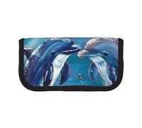 MKNAZ Dolphins in Love Printed Canvas Pencil Case Large Capacity Pen Pouch Stationery Organiser, Makeup Cosmetic Bag for School Office Travel, Student Gifts