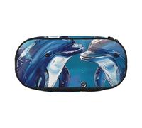 MKNAZ Dolphins in Love Printed Pencil Case & Makeup Pouch Oxford Fabric Stationery Pouch Unisex Pencil Box for School/Office/Travel