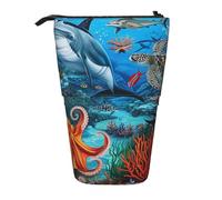 MKNAZ Dolphins Sea Coral Reef Octopus Printed Telescopic Pencil Case Stand Up Pen Bag, Cute Pencil Organizer Portable Pencil Bag Suitable for School Office