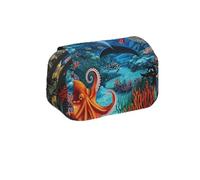 MKNAZ Dolphins Sea Coral Reef Octopus Prints Flip Pencil Case - Double-Layer Large Capacity Pen Organizer with Dual Zippers - for Students, Artists & Travelers