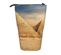 MKNAZ Egyptian Pyramid in Desert Printed Telescopic Pencil Case Stand Up Pen Bag, Cute Pencil Organizer Portable Pencil Bag Suitable for School Office
