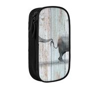 MKNAZ Elephant Art on Wood Printed Pencil Case Pen Bag Double-Layer Pen Pouch Organizer for Student Artists School Office College, Black