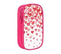 MKNAZ Falling Red Hearts Printed Pencil Case Pen Bag Double-Layer Pen Pouch Organizer for Student Artists School Office College, Pink
