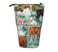 MKNAZ Farm Animal Printed Telescopic Pencil Case Stand Up Pen Bag, Cute Pencil Organizer Portable Pencil Bag Suitable for School Office