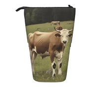MKNAZ Farm Brown Cow Printed Telescopic Pencil Case Stand Up Pen Bag, Cute Pencil Organizer Portable Pencil Bag Suitable for School Office