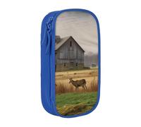 MKNAZ Farm with Deer Printed Pencil Case Pen Bag Double-Layer Pen Pouch Organizer for Student Artists School Office College, Blue