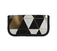 MKNAZ Fashion Modern Black White Gold Triangles Printed Canvas Pencil Case Large Capacity Pen Pouch Stationery Organiser, Makeup Cosmetic Bag for School Office Travel, Student Gifts
