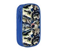 MKNAZ Fish Pattern Printed Pencil Case Pen Bag Double-Layer Pen Pouch Organizer for Student Artists School Office College, Blue