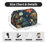 MKNAZ Fish Pattern Prints Flip Pencil Case - Double-Layer Large Capacity Pen Organizer with Dual Zippers - for Students, Artists & Travelers