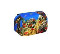 MKNAZ Fish Pattern Prints Flip Pencil Case - Double-Layer Large Capacity Pen Organizer with Dual Zippers - for Students, Artists & Travelers