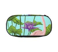 MKNAZ Flamingo Love Flowers Printed Pencil Case & Makeup Pouch Oxford Fabric Stationery Pouch Unisex Pencil Box for School/Office/Travel