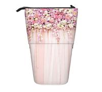 MKNAZ Floral Wall Pink Rose Printed Telescopic Pencil Case Stand Up Pen Bag, Cute Pencil Organizer Portable Pencil Bag Suitable for School Office