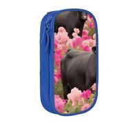 MKNAZ Flower Show Steer Cows Cattle Printed Pencil Case Pen Bag Double-Layer Pen Pouch Organizer for Student Artists School Office College, Blue