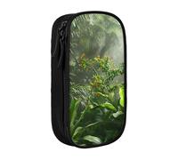 MKNAZ Flowers in Tropical Rainforest Printed Pencil Case Pen Bag Double-Layer Pen Pouch Organizer for Student Artists School Office College, Black