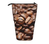 MKNAZ Funny Roasted Coffee Beans Printed Telescopic Pencil Case Stand Up Pen Bag, Cute Pencil Organizer Portable Pencil Bag Suitable for School Office