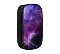 MKNAZ Galaxy Starry Space Purple Starry Printed Pencil Case Pen Bag Double-Layer Pen Pouch Organizer for Student Artists School Office College, Black