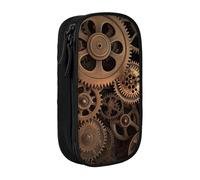 MKNAZ Gears Bronze Century Printed Pencil Case Pen Bag Double-Layer Pen Pouch Organizer for Student Artists School Office College, Black