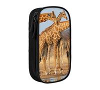 MKNAZ Giraffes Family Printed Pencil Case Pen Bag Double-Layer Pen Pouch Organizer for Student Artists School Office College, Black