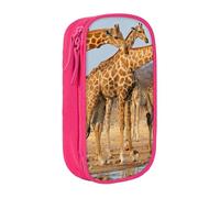 MKNAZ Giraffes Family Printed Pencil Case Pen Bag Double-Layer Pen Pouch Organizer for Student Artists School Office College, Pink