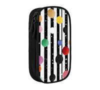 MKNAZ Glitter Rainbow Polka Dot Stripe Black and White Printed Pencil Case Pen Bag Double-Layer Pen Pouch Organizer for Student Artists School Office College, Black