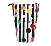 MKNAZ Glitter Rainbow Polka Dot Stripe Black and White Printed Telescopic Pencil Case Stand Up Pen Bag, Cute Pencil Organizer Portable Pencil Bag Suitable for School Office