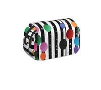 MKNAZ Glitter Rainbow Polka Dot Stripe Black and White Prints Flip Pencil Case - Double-Layer Large Capacity Pen Organizer with Dual Zippers - for Students, Artists & Travelers