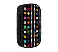MKNAZ Glitter Rainbow Polka Dot Stripe Black White Printed Pencil Case Pen Bag Double-Layer Pen Pouch Organizer for Student Artists School Office College, Black