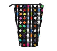 MKNAZ Glitter Rainbow Polka Dot Stripe Black White Printed Telescopic Pencil Case Stand Up Pen Bag, Cute Pencil Organizer Portable Pencil Bag Suitable for School Office