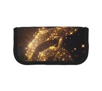 MKNAZ Gold Musical Note with Fallen Shiny Star Printed Canvas Pencil Case Large Capacity Pen Pouch Stationery Organiser, Makeup Cosmetic Bag for School Office Travel, Student Gifts
