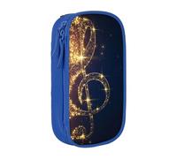 MKNAZ Gold Musical Note with Fallen Shiny Star Printed Pencil Case Pen Bag Double-Layer Pen Pouch Organizer for Student Artists School Office College, Blue