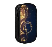 MKNAZ Gold Musical Note with Fallen Shiny Star Printed Pencil Case Pen Bag Double-Layer Pen Pouch Organizer for Student Artists School Office College, Black