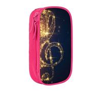 MKNAZ Gold Musical Note with Fallen Shiny Star Printed Pencil Case Pen Bag Double-Layer Pen Pouch Organizer for Student Artists School Office College, Pink