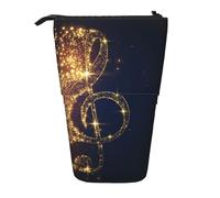 MKNAZ Gold Musical Note with Fallen Shiny Star Printed Telescopic Pencil Case Stand Up Pen Bag, Cute Pencil Organizer Portable Pencil Bag Suitable for School Office