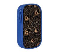 MKNAZ Gold Peacock Feather Printed Pencil Case Pen Bag Double-Layer Pen Pouch Organizer for Student Artists School Office College, Blue