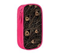 MKNAZ Gold Peacock Feather Printed Pencil Case Pen Bag Double-Layer Pen Pouch Organizer for Student Artists School Office College, Pink