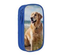 MKNAZ Golden Retriever on the Beach Printed Pencil Case Pen Bag Double-Layer Pen Pouch Organizer for Student Artists School Office College, Blue