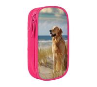 MKNAZ Golden Retriever Printed Pencil Case Pen Bag Double-Layer Pen Pouch Organizer for Student Artists School Office College, Pink