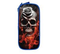 MKNAZ Gothic Fire Skull Rose Printed Pencil Case Pen Bag Double-Layer Pen Pouch Organizer for Student Artists School Office College, Blue