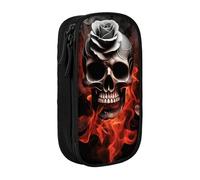MKNAZ Gothic Fire Skull Rose Printed Pencil Case Pen Bag Double-Layer Pen Pouch Organizer for Student Artists School Office College, Black