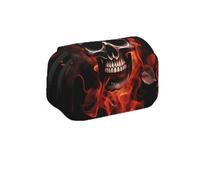 MKNAZ Gothic Fire Skull Rose Prints Flip Pencil Case - Double-Layer Large Capacity Pen Organizer with Dual Zippers - for Students, Artists & Travelers
