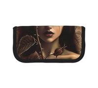 MKNAZ Gothic Rose Girl Printed Canvas Pencil Case Large Capacity Pen Pouch Stationery Organiser, Makeup Cosmetic Bag for School Office Travel, Student Gifts