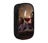 MKNAZ Grape Wine Printed Pencil Case Pen Bag Double-Layer Pen Pouch Organizer for Student Artists School Office College, Black