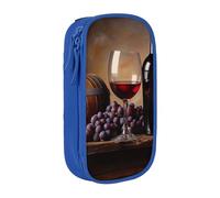 MKNAZ Grape Wine Printed Pencil Case Pen Bag Double-Layer Pen Pouch Organizer for Student Artists School Office College, Blue