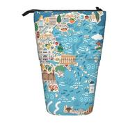 MKNAZ Greece Map Printed Telescopic Pencil Case Stand Up Pen Bag, Cute Pencil Organizer Portable Pencil Bag Suitable for School Office