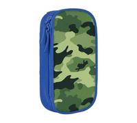 MKNAZ Green Camouflage Printed Pencil Case Pen Bag Double-Layer Pen Pouch Organizer for Student Artists School Office College, Blue