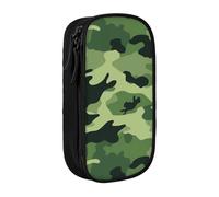 MKNAZ Green Camouflage Printed Pencil Case Pen Bag Double-Layer Pen Pouch Organizer for Student Artists School Office College, Black
