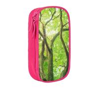 MKNAZ Green Camphor Tree Printed Pencil Case Pen Bag Double-Layer Pen Pouch Organizer for Student Artists School Office College, Pink